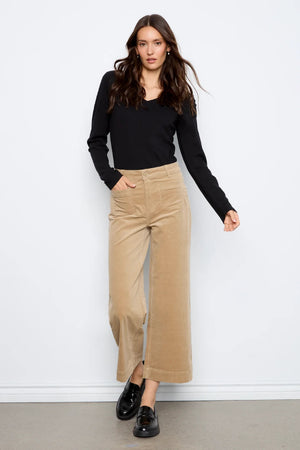 Charlie B Cropped Insert Pocket Wide Leg Corduroy Pants Latte