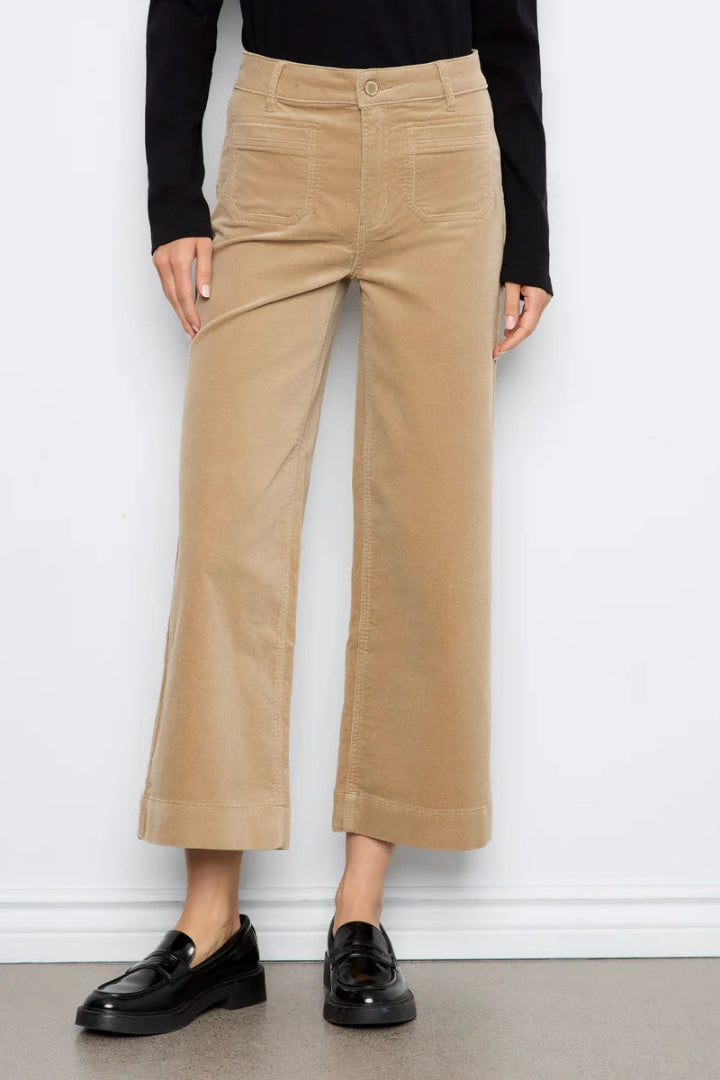 Charlie B Cropped Insert Pocket Wide Leg Corduroy Pants Latte