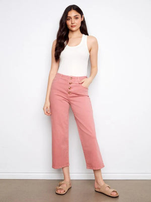 Charlie B Front Button Fly Crop Twill Pants Carnation