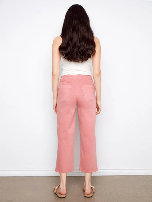 Charlie B Front Button Fly Crop Twill Pants Carnation