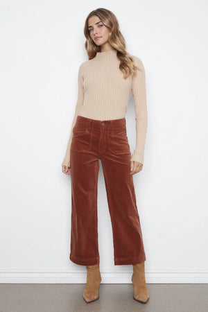 Charlie B Cropped Wide Leg Corduroy Pants W Patch Pockets Ginger
