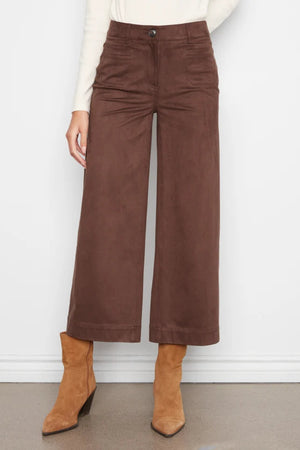 Charlie B Faux Suede Cropped Wide Leg Pants Coffee