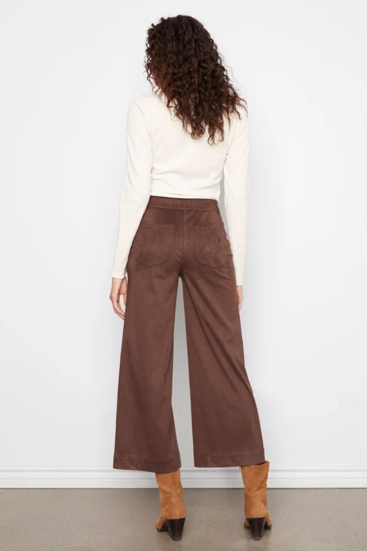 Charlie B Faux Suede Cropped Wide Leg Pants Coffee