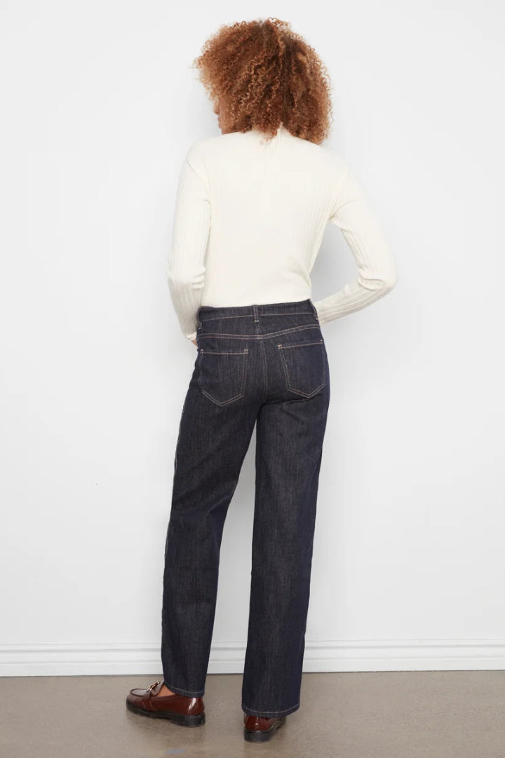 Charlie B Straight Leg Pants W Scalloped Outseam Raw Hem Deep Blue
