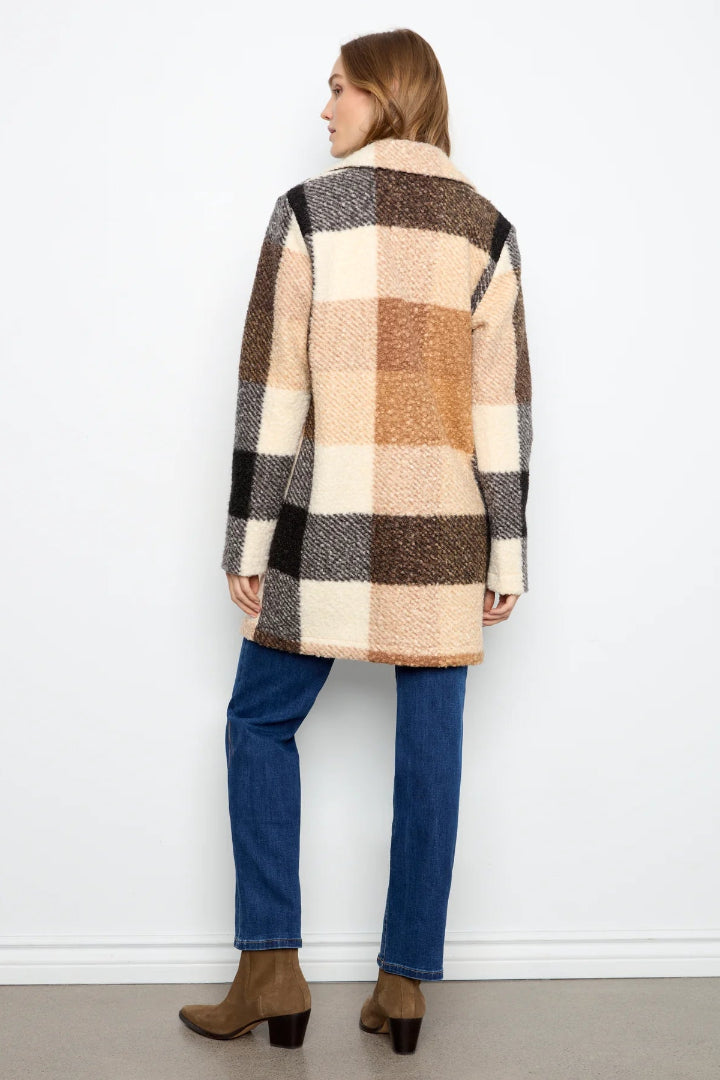 Charlie B Plaid Boucle Knit Tailored Collar Coat Taupe