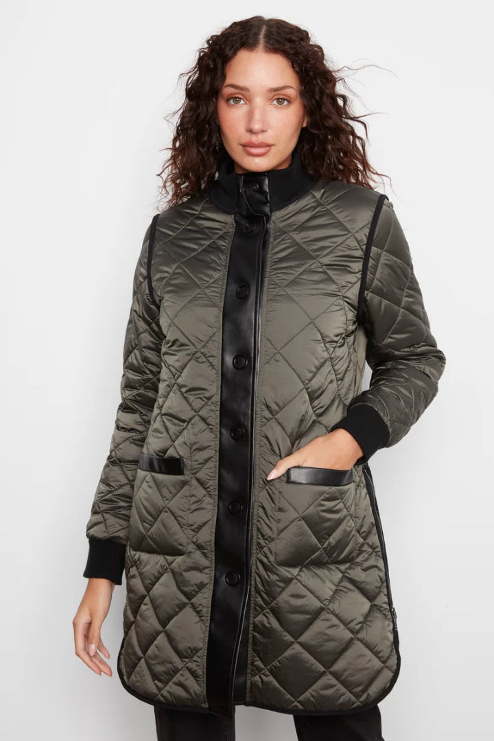 Charlie B Reversible Solid Jacquard Quilted Puffer
