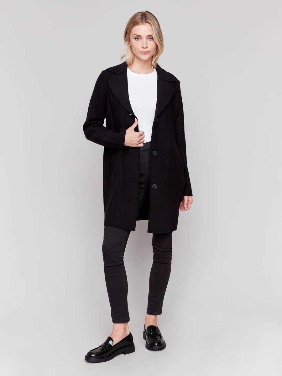 Charlie B Boiled Wool Long Coat Black