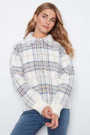 Charlie B Eyelash Yarn Jacquard Short Jacket Snap Buttons Ecru