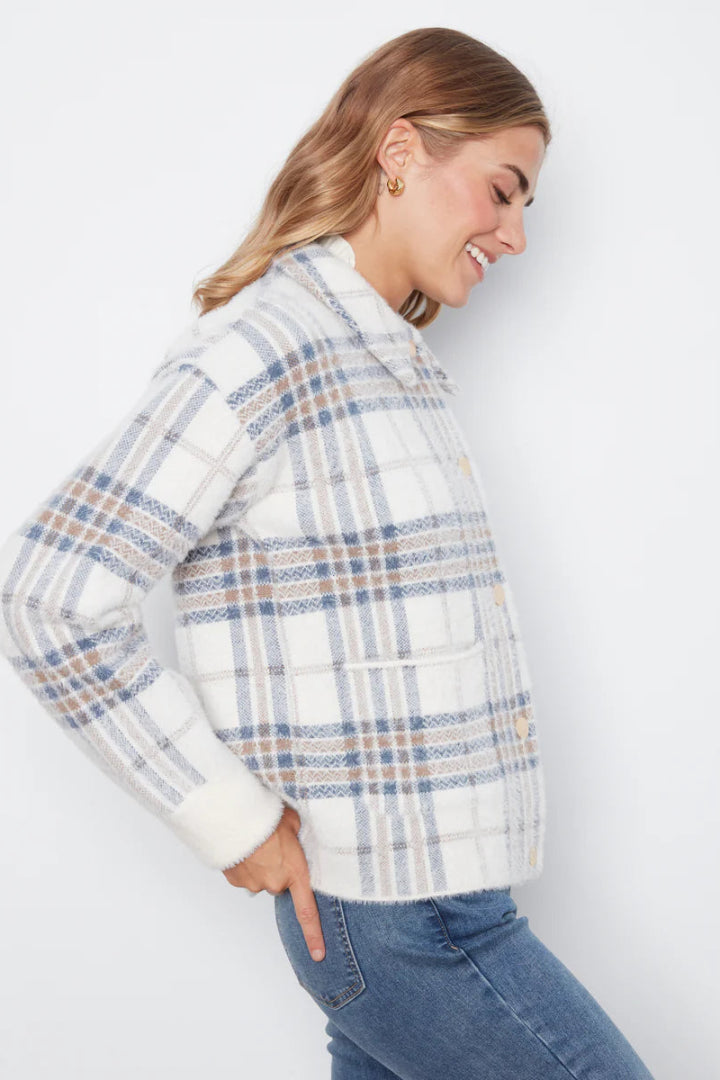 Charlie B Eyelash Yarn Jacquard Short Jacket Snap Buttons Ecru