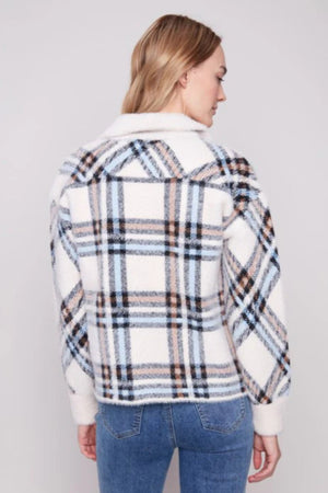 Charlie B Eyelash Yarn Jacquard Short Jacket Ecru