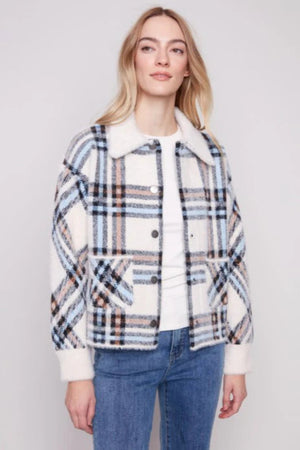 Charlie B Eyelash Yarn Jacquard Short Jacket Ecru