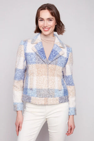Charlie B Plaid Boucle Knit Short Coat Oxford