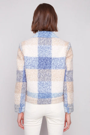 Charlie B Plaid Boucle Knit Short Coat Oxford