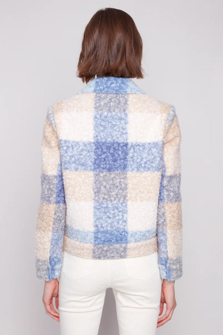 Charlie B Plaid Boucle Knit Short Coat Oxford