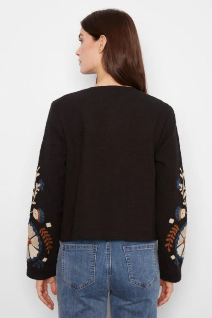 Charlie B Embroidered  Cotton Open Front Jacket Poem