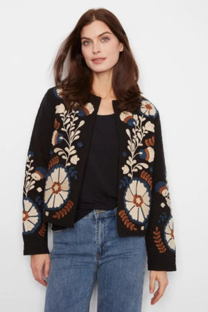 Charlie B Embroidered  Cotton Open Front Jacket Poem