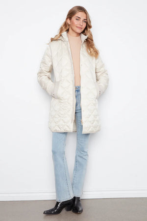 Charlie B Puffer Jacket W Sweater Rib Removable Hood Pearl