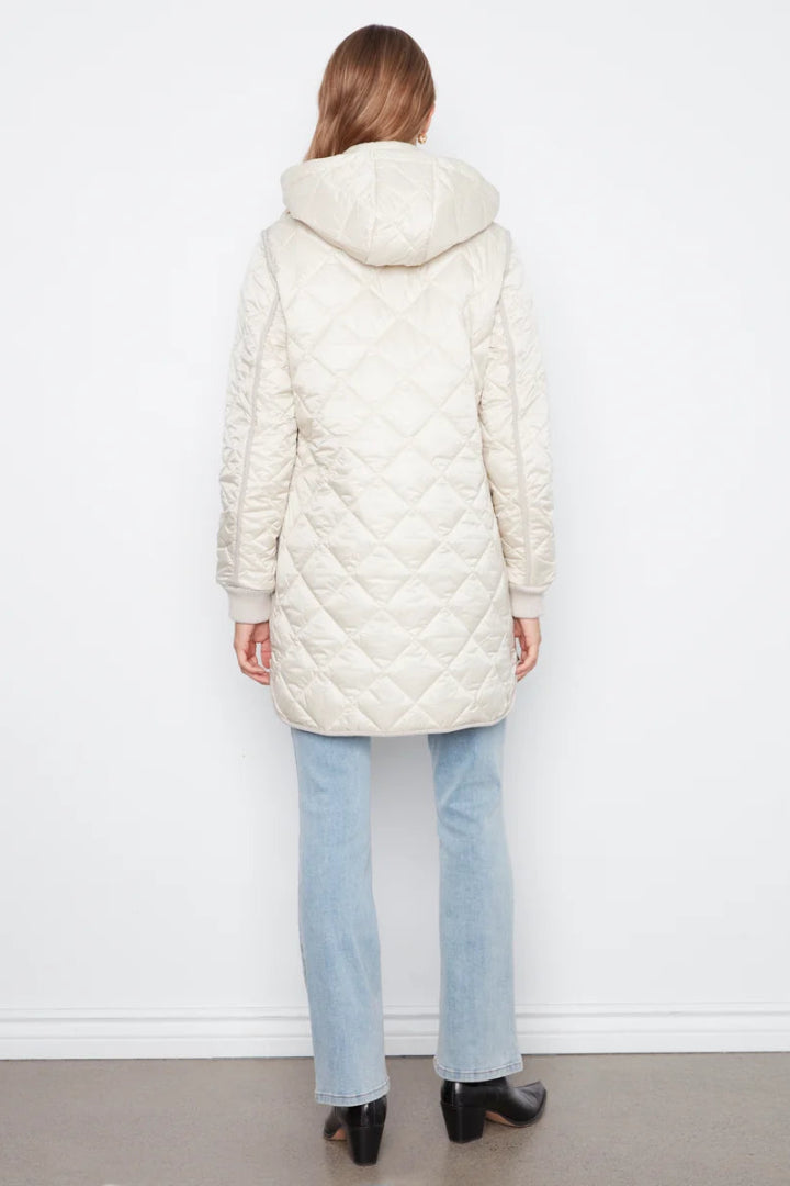Charlie B Puffer Jacket W Sweater Rib Removable Hood Pearl