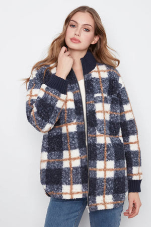 Charlie B Fuzzy Plaid Jacket Midnight