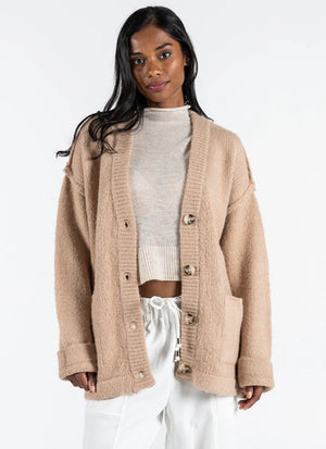 C'est Moi Oversized Button Cardigan Latte