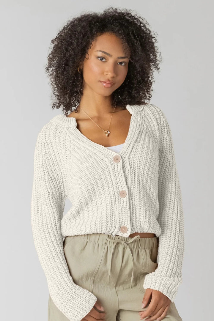 Room 34 Textured Button Front Cardigan Natural