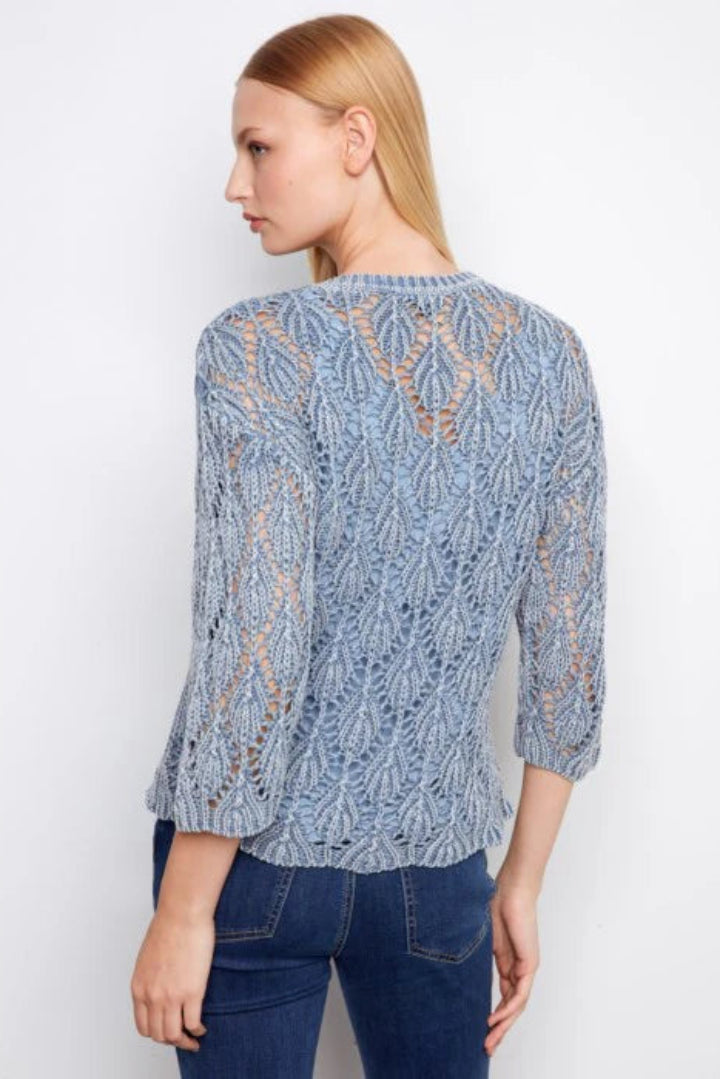 Charlie B 3/4 Sleeve Cold Dyed Crochet Crew Neck Sweater Haze