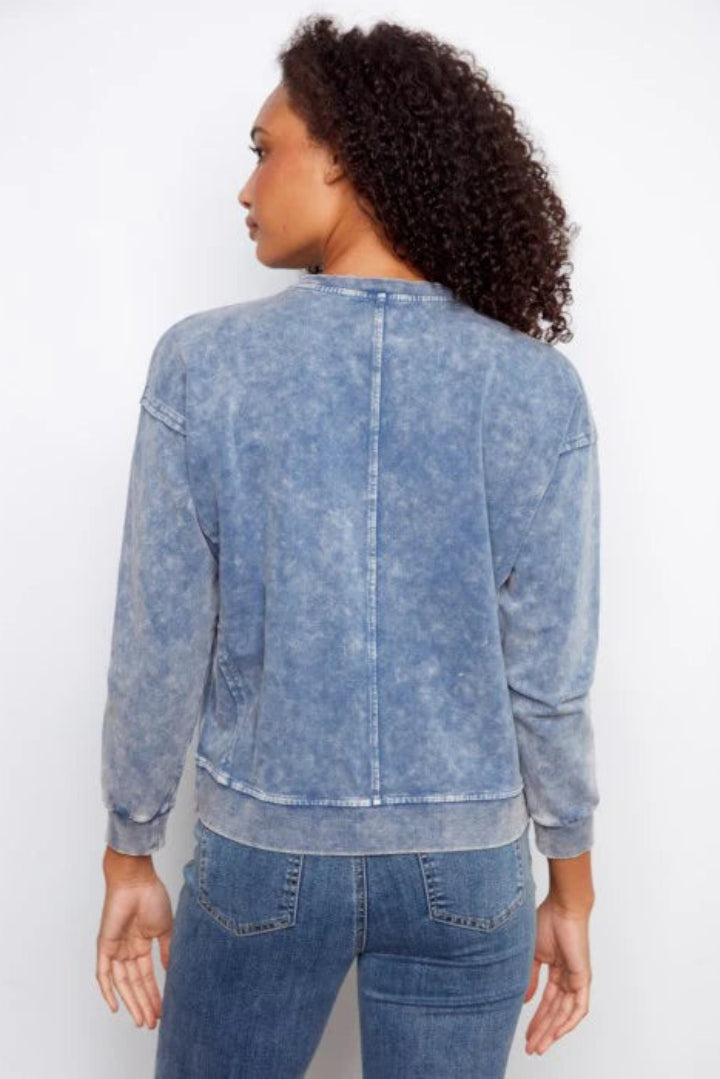 Charlie B Long Sleeve Top Flower Applique Denim