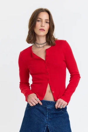 Daze Stargazer Pointelle Cardigan Cherry Bomb