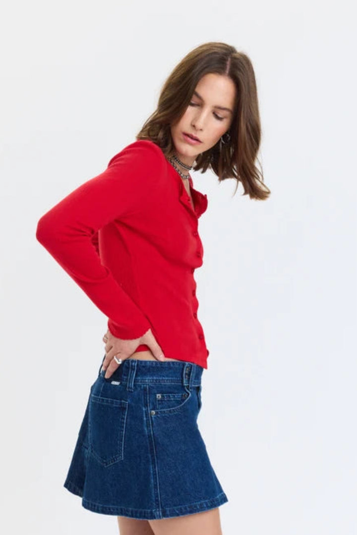 Daze Stargazer Pointelle Cardigan Cherry Bomb