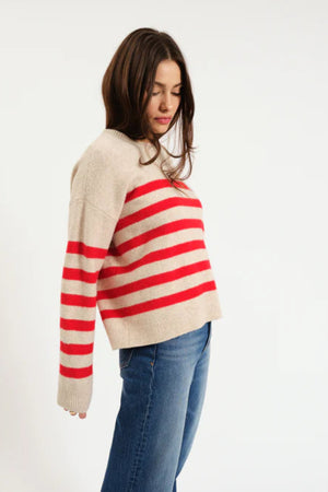 Daze Carlyle Everyday Crew Neck Sweater Red Oat Stripe