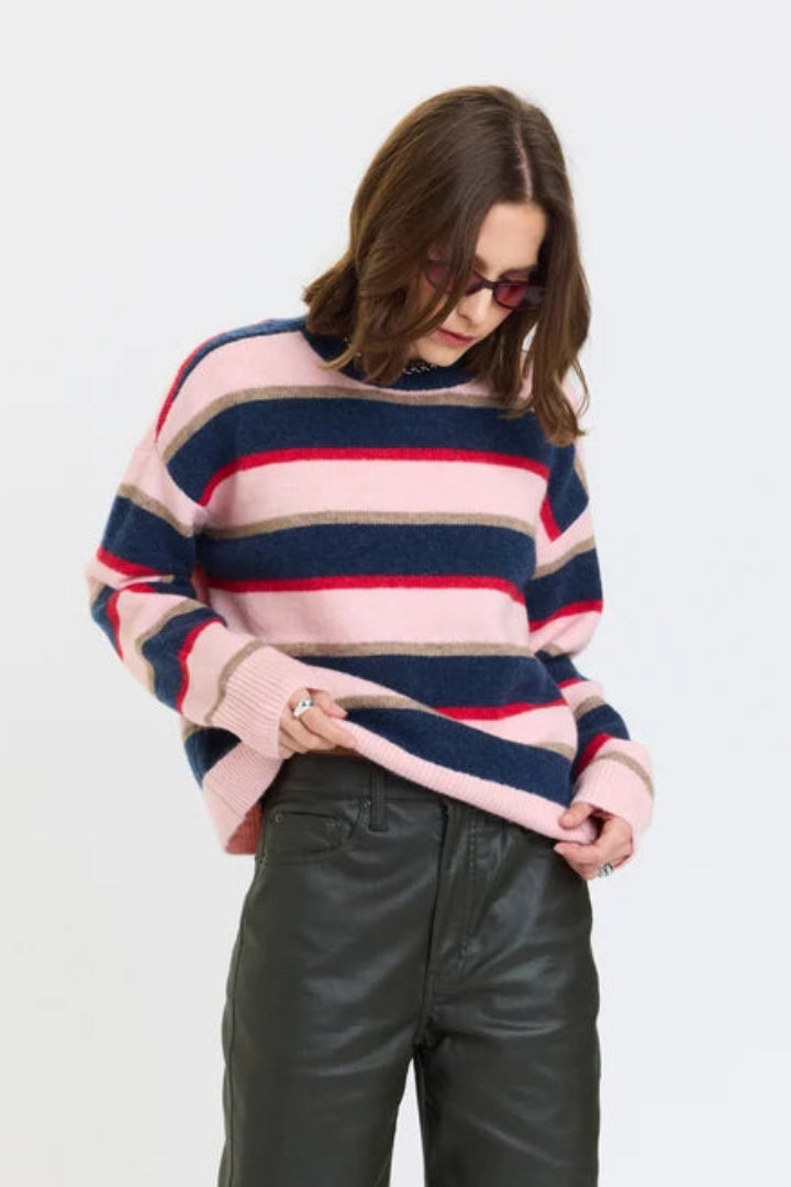 Daze Carlyle Everyday Crew Neck Sweater Coral Stripe