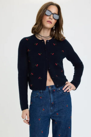 Daze Muse Embroidered Fitted Cardigan Cherry