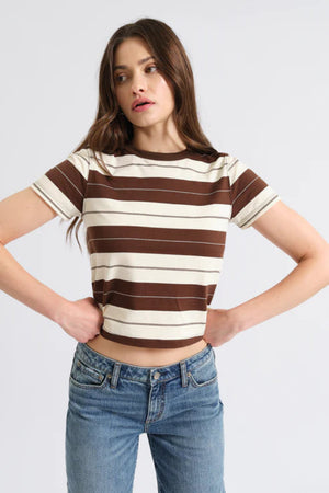 Daze Zuma SS Crew Neck Tee Chocolate Stripe
