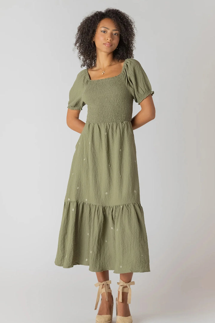 Room 34 Smocked Tiered Maxi Dress Sage