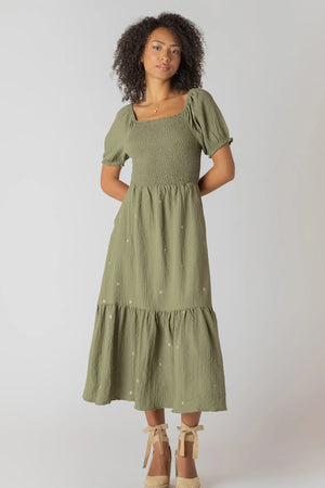 Room 34 Smocked Tiered Maxi Dress Sage