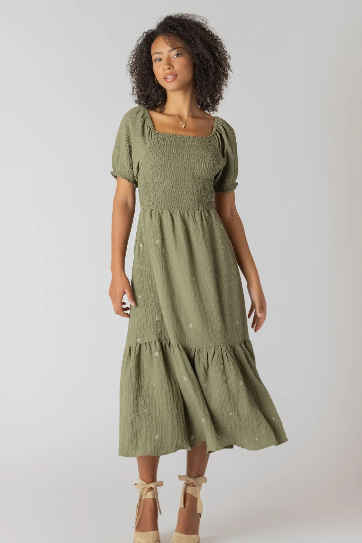 Room 34 Smocked Tiered Maxi Dress Sage