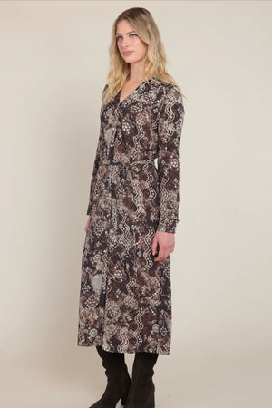 Black Tape Belted Shirt Dress Brown Black Snake