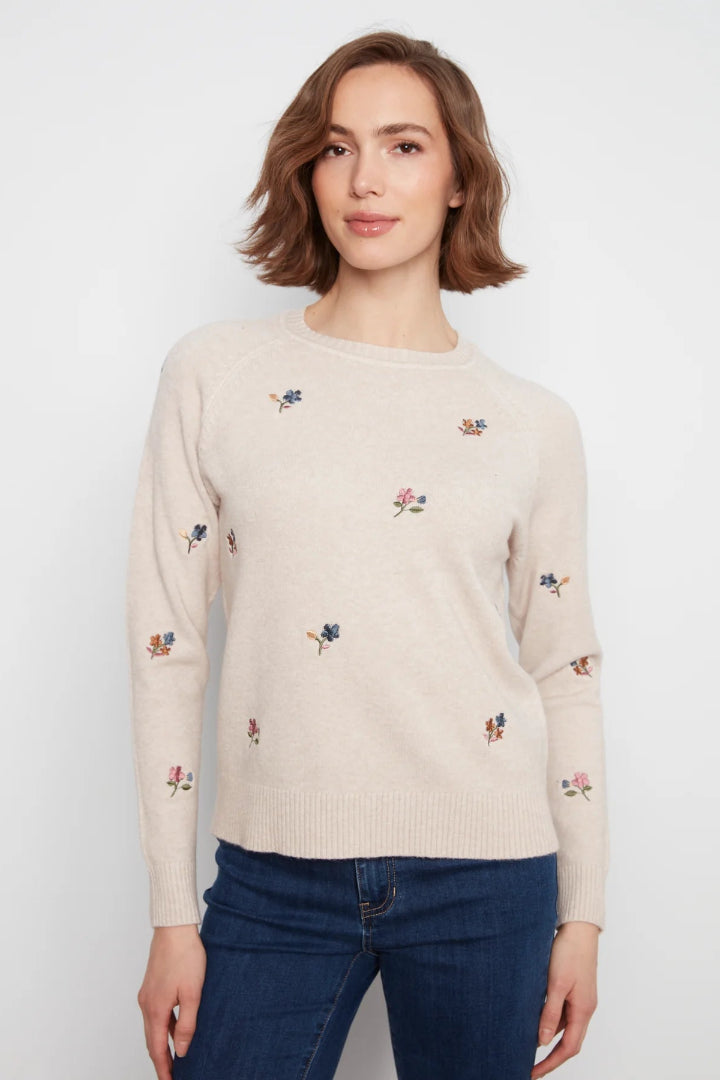 Charlie B Embroidered Raglan Sweater Almond