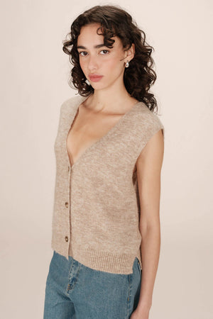 Grace & Mila Santa Sleeveless Cardigan Beige