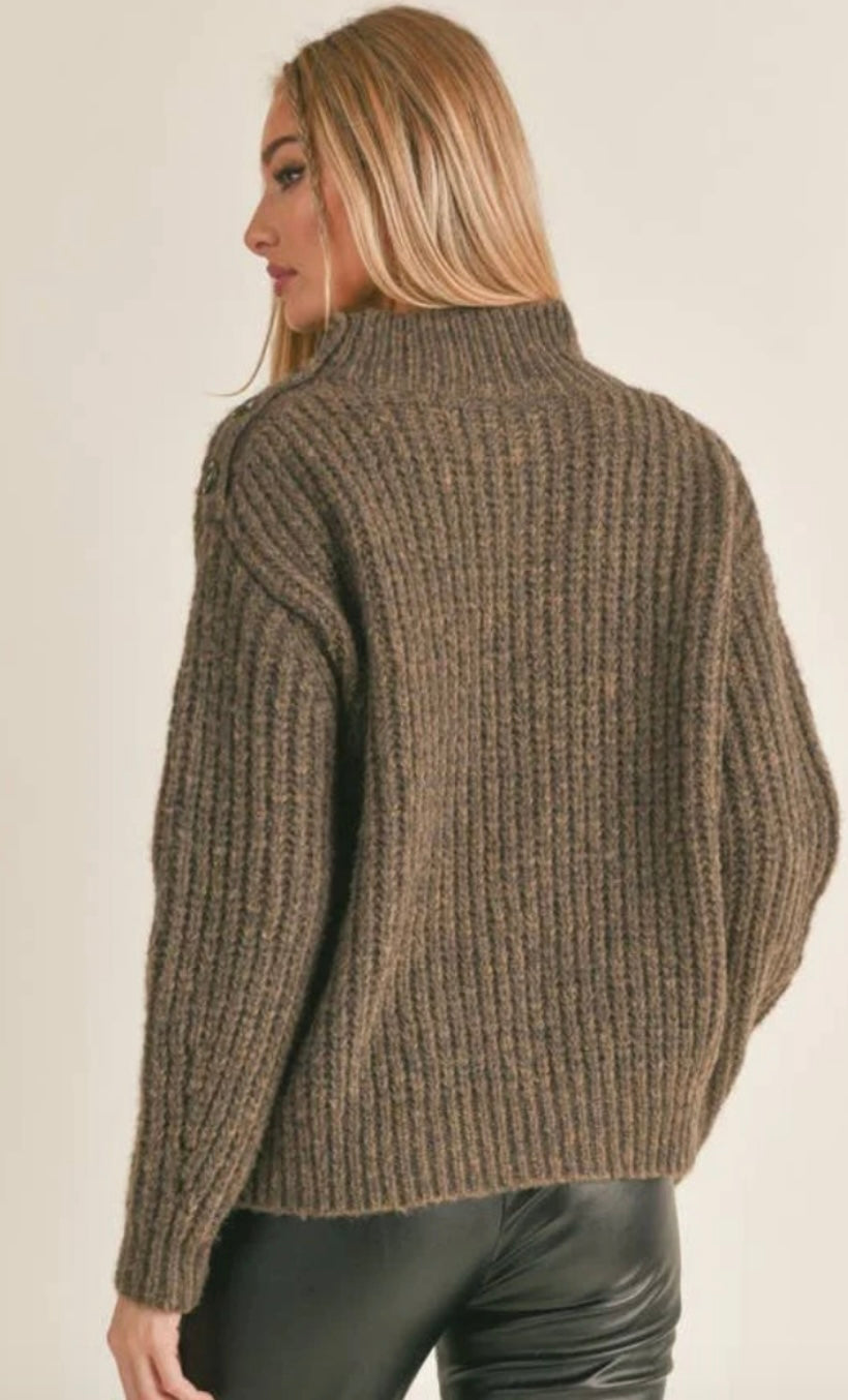 Sage the Label Nola Buttoned Shoulder Sweater Brown