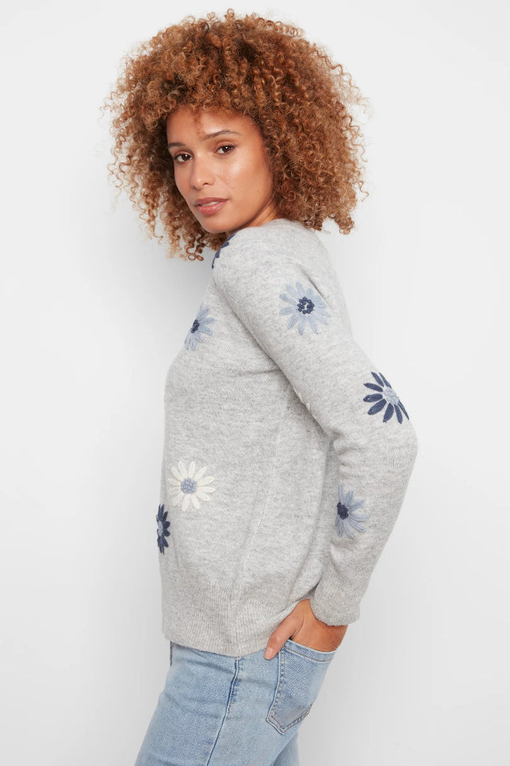Charlie B Floral Embroidered V Neck Grey