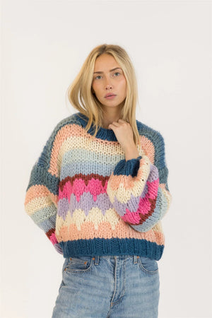 Lyla + Luxe Hannah Handmade Crewneck Pullover Multi Stripe