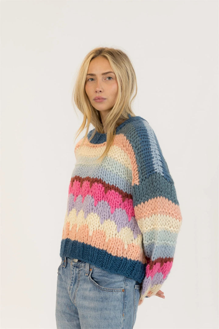 Lyla + Luxe Hannah Handmade Crewneck Pullover Multi Stripe