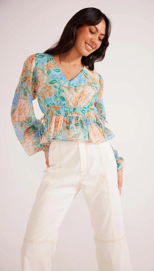 Mink Pink Evelyn Wrap Blouse Mint/Floral