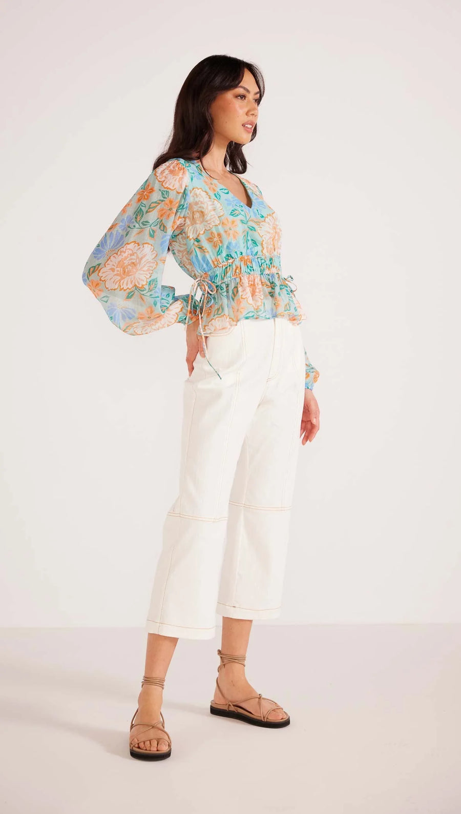 Mink Pink Evelyn Wrap Blouse Mint/Floral