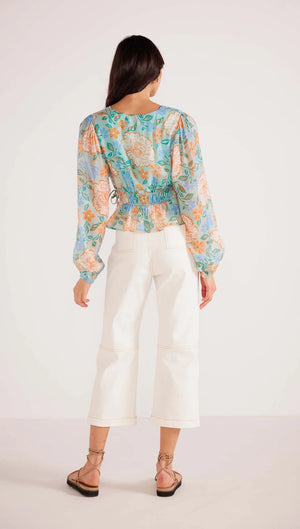 Mink Pink Evelyn Wrap Blouse Mint/Floral