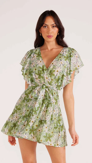 Mink Pink Margaux Mini Dress Green/White Floral