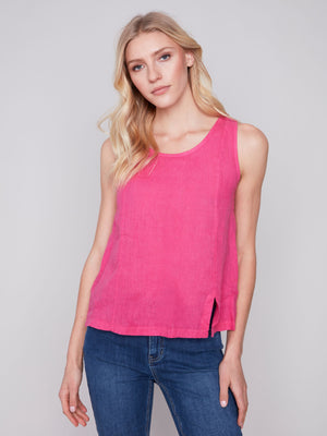 Charlie B Solid Sleeveless Linen Top Punch