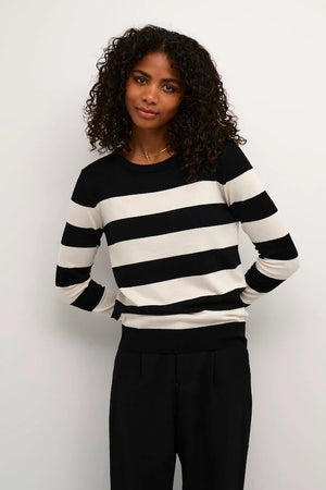 Kaffe KAlizza Striped Knit Pullover Black Turtledove