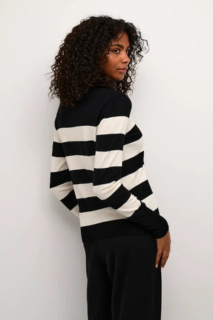 Kaffe KAlizza Striped Knit Pullover Black Turtledove